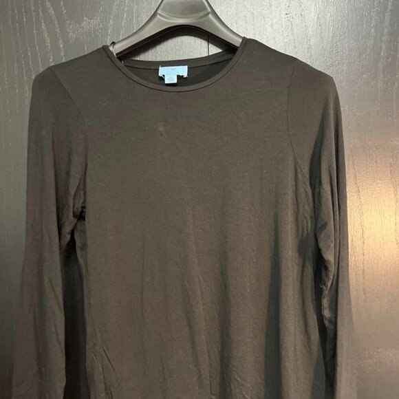 CeCe Black Long Sleeve Stretch Blouse Size L Crew Neck Office Casual - Picture 2 of 3